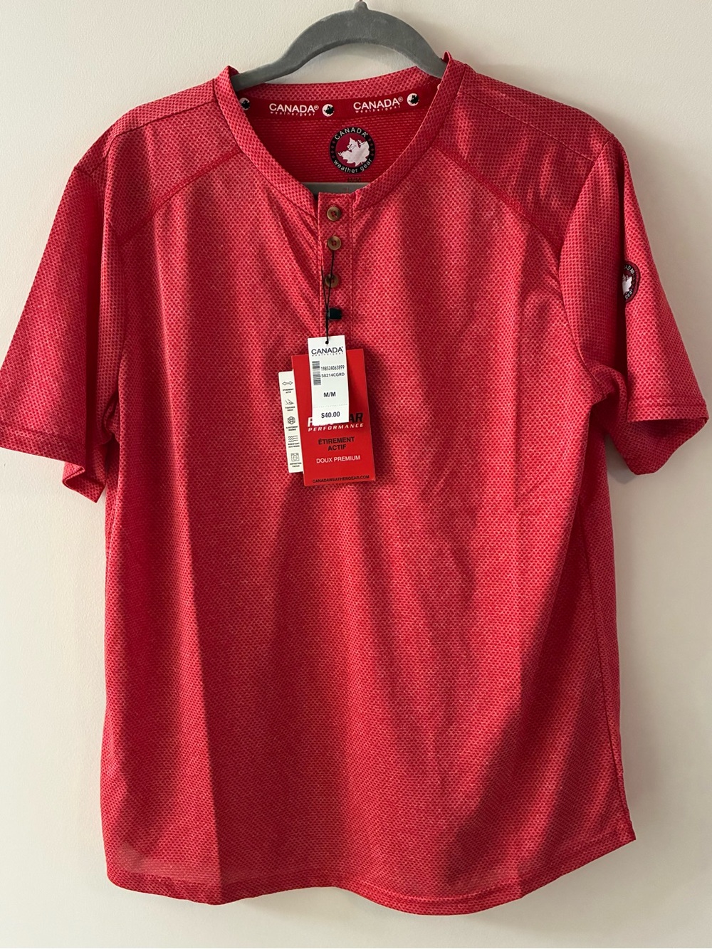 Canada Weather Gear Men’s Red Short-Sleeve Henley Performance Tee